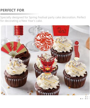 Alipis 24pcs Chinese New Year Cupcake Toppers 2024 Year of the Dragon Cake Toppers Cupcake Picks Spring Festival Cake Decoration Chinese New Year Party Decorations Supplies - Buy Online on GoSupps.com