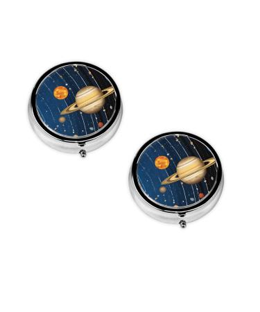 (Outer Space Solar System) Round Pill Box 3 Compartment Pill Box Mini Decorative Pocket Purse Portable Travel Medicine Tablet Vitamin Holder Organizer Pill Case
