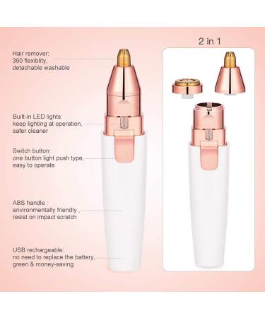 2 in 1 Rechargeable Eyebrow Trimmer & Hair Remover for Women - Painless Electric Razor with Light - Buy Online on GoSupps.com