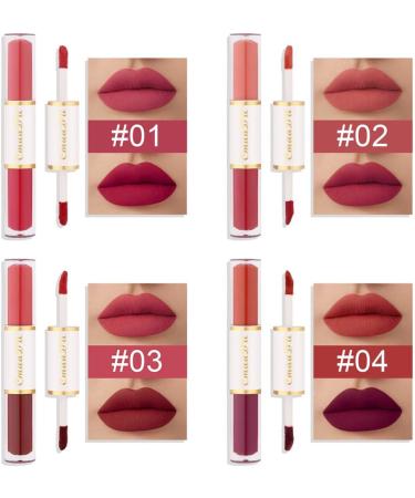 Beliky Girl Lip Gloss Set of 8 2 in 1 Lipstick Durable Waterproof Cosmetic Sexy Red Lip Gloss Matte Liquid Lipstick C - Buy Online on GoSupps.com