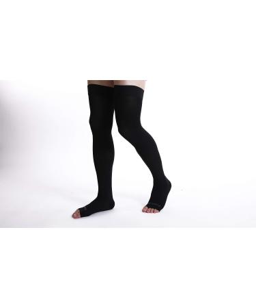 Doc Miller Open Toe Thigh High Compression Stockings 20-30mmHg - Pregnancy Support & Varicose Veins Relief - Black Medium 1 Pair - Buy Online on GoSupps.com