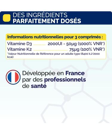 Vitamine D3 (2000UI) + K2 (all-trans MK7 75 g) | 100% VEGAN | Solidit Osseuse Muscles Immunit | Ar me naturel d ananas | Fabriqu en France (90 comprim s | 3 mois) - Buy Online on GoSupps.com