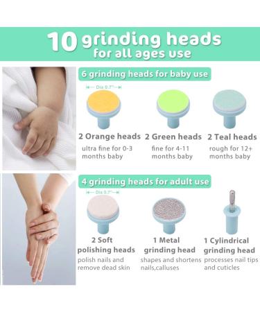 Electric Baby Nail File Trimmer with LED Light and 10 Grinding Heads - Safe Manicure Set for Infants, Toddlers, Kids, and Women - Buy Online on GoSupps.com