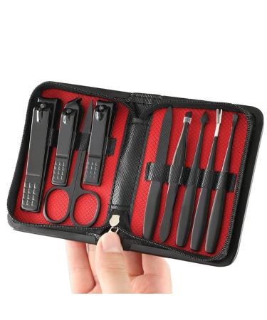 Manicure Kit Stainless Steel Nail Clippers Set 9-Piece Nail Art Manicure Pedicure Tool Travel Manicure Kit Indoor and Outdoor Portable Nail Clippers Kit (Color : Black)