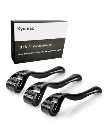 Xyemao Derma Roller set for Beard Hair Skin Face 540 Titanium Microneedle Roller -Self Care Gifts for Men Women Facial Skin Care Tools (0.5+1.0+1.5)Black
