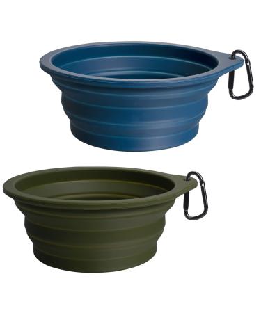Petbonus dog bitches foldable dog bowl 2 pieces of silicone water bowl for dogs portable leak -proof traveling bowls with carabiners for dogs for water and food (army green marine blau) 1000ml army -green navyblau