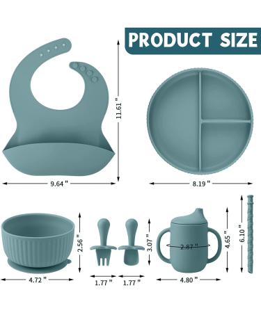 Baby Feeding Set: Silicone Bib, Suction Divided Bowl, Spoon, Fork - Toddler Utensils for Baby Led Weaning - 6 Months (Blue Green) - Buy Online on GoSupps.com