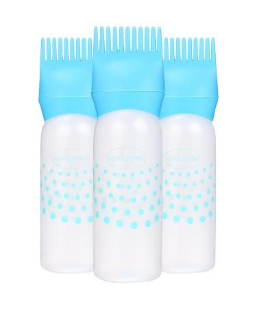 Lurrose Root Comb Applicator Bottle, 3pcs 6oz Root Comb Squeeze Applicator Bottles with Graduated Scale for Salon Hair Coloring Dyeing, Blue