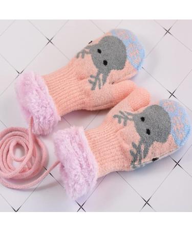 iNelihoo Toddler Baby Deer Christmas Mittens with String | Fleece Lined Winter Gloves for Age 1-4Y Pink - Buy Online on GoSupps.com