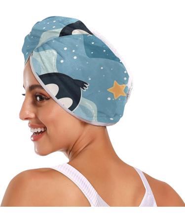 Cute Penguin Stars Hair Towel 2 Pack | Super Absorbent Quick Dry Hair Turbans for Women & Girls - Buy Online on GoSupps.com
