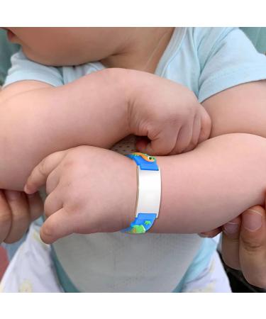 Customizable Kids Medical ID Bracelet - Blue and White Dinosaur Silicone Wristband with Alert Badge - 5.1''-6.5 - Buy Online on GoSupps.com