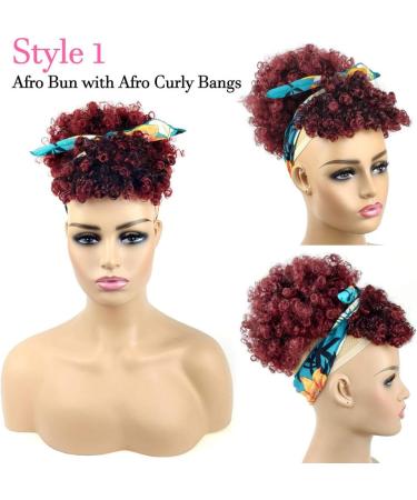 Afro Puff Drawstring Ponytail with Bangs Pineapple Updo Hair for Black Women Short Kinky Curly Ponytail Bun with 2 Bangs(#1B/BUG) 1 ponytail+ 2 bangs T1B/BUG - Buy Online on GoSupps.com