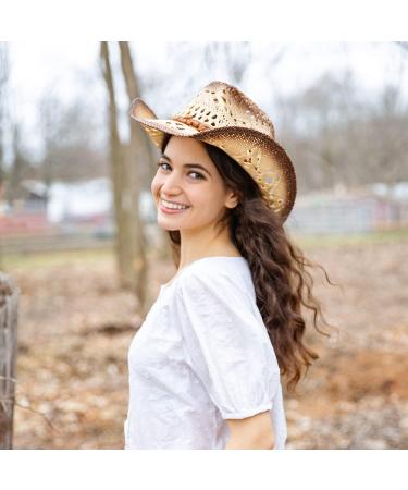 TOVOSO Shape-It Brim Western Cowboy Hat in Brown with Beads - Unisex Straw Cowboy Hat - Buy Online on GoSupps.com
