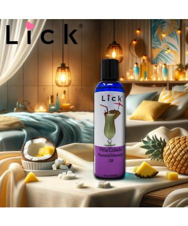 Lick Pina Colada Flavored Massage Oil - Edible & Warming Body Oil for Couples Enriched with Vitamin E Ideal for Date Night - 4 oz - Buy Online on GoSupps.com