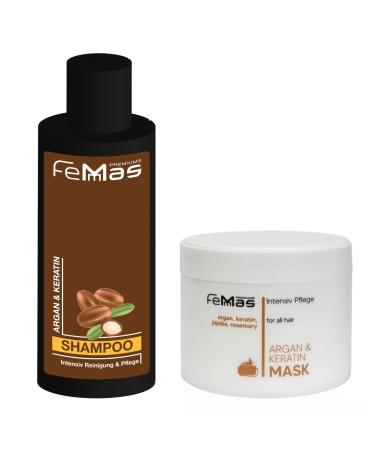 Femmas FemMas Argan Keratin Shampoo + Argan Keratin Hair Mask 300ml Each - Regenerates and Nourishes Hair - Anti-Split Ends - All Hair Types