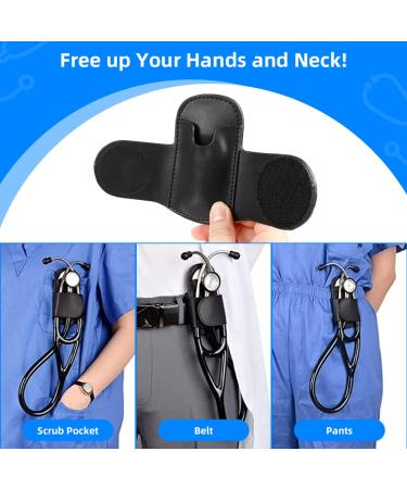 Leather Stethoscope Holder Hip Clip - Black Holster with Inner Pocket & Velcro for Doctors Nurses EMTs | Buy Online - Buy Online on GoSupps.com