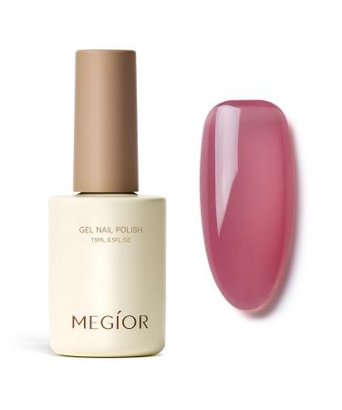 MEGIOR Jelly Red Gel Nail Polish 15ML Dusty Rose Gel Polish 1PC Nail Polish Gel Soak Off UV Gel Polish Translucent Color Neutral Gel Polish for Nail Art Manicure DIY at Home