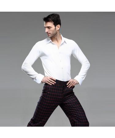 Men's Professional Solid White Dance Shirt | Long Sleeve Slim Fit Ballroom Square Dance Top - Buy Online on GoSupps.com