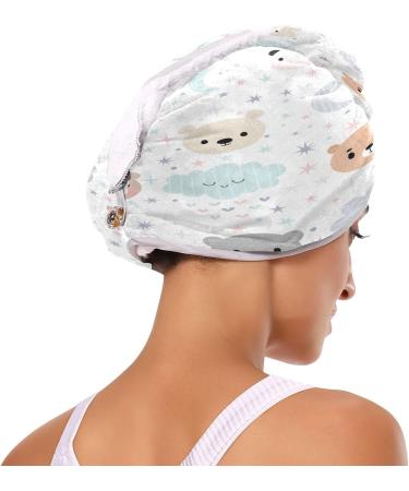 Colorful Bear Head Dry Hair Cap - Quick Drying 2 Piece Towel Set with Button Headband | Super Absorbent & Soft Comfort - Buy Online on GoSupps.com