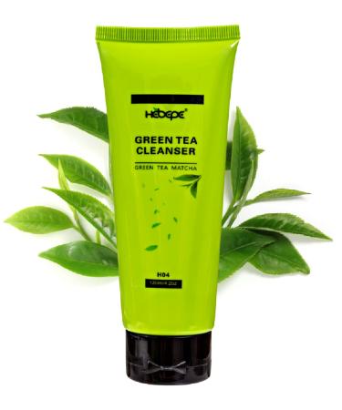 Hebepe Green Tea Matcha Moisturizing Daily Facial Cleanser, Face Wash with Collagen, Vitamin C, Vitamin E, Citrus Peel Extract, Natural Antioxidant Hydrating Cleansing Foam