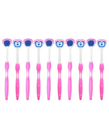 Tongue cleaner tongue cleaner 10 pieces tongue cleaner with a long handle ergonomic silicone tongue cleaner brush oral hygiene cleaning tool (blue) (pink)