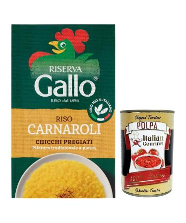 Italian Gourmet E.R. Gallo Riserva Carnaroli 100% Italian Rice Cooking Time 15 Minutes Ideal for Risottos 1 kg Pack + Gourmet Italian Tomato Pulp Box 400 g