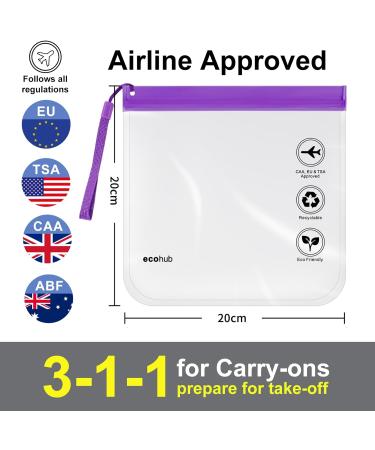 ECOHUB Airport Security Liquids Bags - 2 Pack Clear Travel Toiletry Bags with Strap - Airline Approved - Purple - Buy Online on GoSupps.com