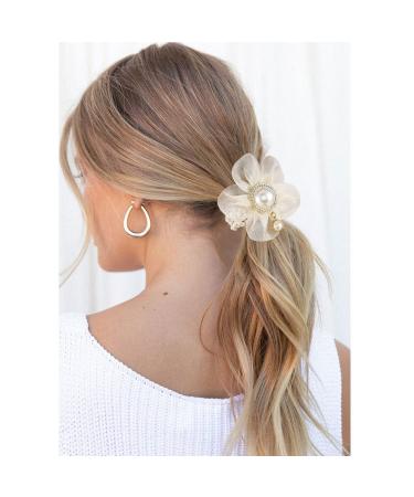 Brinie Pearl Flower Hair Ties - Pack of 3 Beige Hair Scrunchies for Women and Girls - Buy Online on GoSupps.com