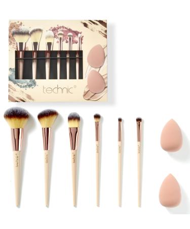 Technic Cosmetic Brush and Sponge Gift Set - Luxe Professional Make Up Brush Kit - Six Brushes & Two Beauty Sponges For Flawless Results For Eyes Lips & Face - Vegan and Cruelty Free