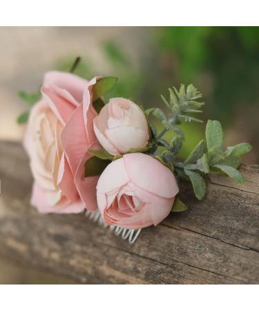 Fangsen Pink Rose Flower Wedding Hair Comb - Bridal Hair Accessory for Women/Girls (Silver) - Buy Online on GoSupps.com