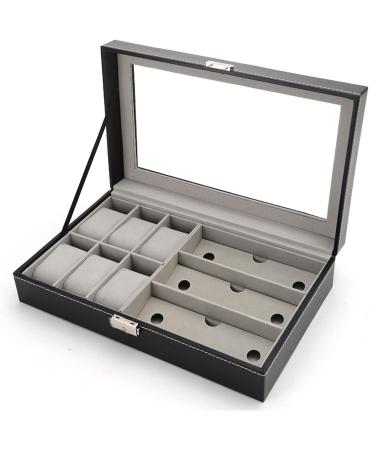 CAIHUASHOPING Leather 6 Watch Box & 3-Part Sunglasses Display Case Organizer - Multi-Use Storage for Men & Women (Black) - Buy Online on GoSupps.com