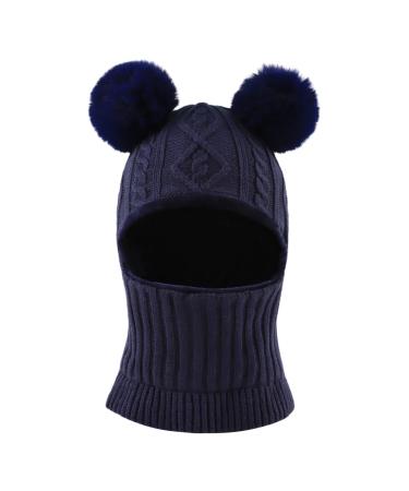 XIAOHAWANG Winter Warm Baby Hood Hats Kids Knit Earflap Caps Fleece Lining Hat Scarf for Toddler Boys Girls 6-24 Months Navy Pompom - Buy Online on GoSupps.com