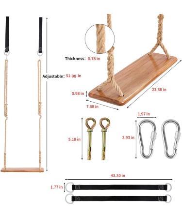 Elm Wood Tree Swing Seat for Children and Adults - Indoor & Outdoor Garden Swing - 24x8 Inch - Buy Online on GoSupps.com