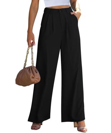 Vetinee Wide Leg Casual Dress Pants for Womens High Waisted Work Pants with Pockets Trousers for Business Office M Black