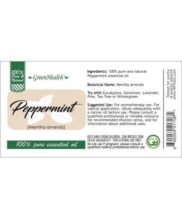 GreenHealth Peppermint Essential Oil 2 fl oz 100% Pure & Natural Strong Menthol Aroma Steam-Distilled for Diffusers Cleaning DIY and Aromatherapy - Buy Online on GoSupps.com