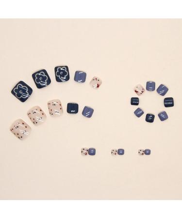 24Pcs French Square False Toenails Glossy Press on Toenails Cute Flower Stick on Toenails Short Acrylic Full Cover Artificial Summer Fake Toenails for Women and Girls Daily Decorations Blue Toenails - Buy Online on GoSupps.com