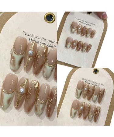 Ruarby Coffin/Ovals Press on Nail French Stripes Fake Nails Acrylic False Nails Artificial Nails Glues on Nail for Womens Girls - Buy Online on GoSupps.com