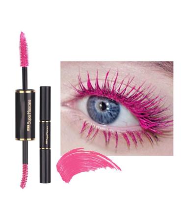 Double Head Color Mascara, Hypoallergenic Waterproof Colored Eyelash Mascara, Volume and Length - Create 3D Charming Eye Makeup(06#PINK)