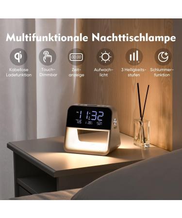 Buy Wilit LED Bedside Lamp - Touch Dimmable Alarm Clock & Night Light with Charging Function | 3 Brightness Levels & Thermometer for Kids & Adults - Buy Online on GoSupps.com