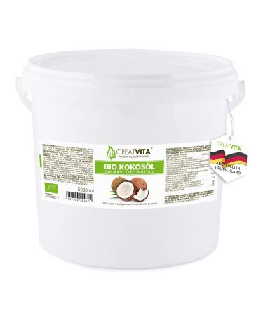 GreatVita organic coconut oil virgin 5000ml in a bucket for cooking & baking - Buy Online on GoSupps.com