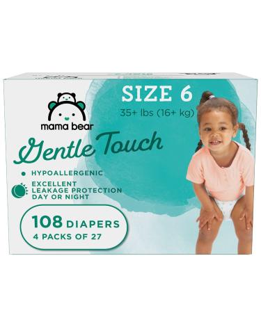 Amazon Brand - Mama Bear Gentle Touch Diapers, Hypoallergenic, Size 6, 108 Count (4 packs of 27) Size 6 (108 Count)