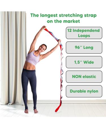 sport2people Stretching Strap for Yoga & Flexibility - 12-Loop Stretch Band for Rehabilitation - Includes 2 Free Exercise Ebooks - Recommended by Physical Therapists - Blue-Gray - Buy Online on GoSupps.com