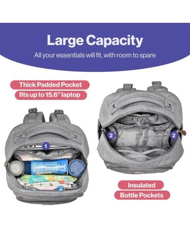 Buy BabbleRoo Large Diaper Bag Backpack - Gray with Changing Mat Pacifier Bag & Stroller Straps | Best International Shipping - Buy Online on GoSupps.com