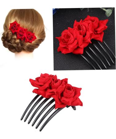 Didiseaon 1pc Red Rose Hair Comb Pearl Hair Pin Red Rose Flower Hair Comb The Rose for Women Floral Comb Hair Combs for Women Barrettes for Women Bride Wedding Headgear - Buy Online on GoSupps.com