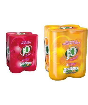 J2O Apple & Raspberry Fruit Blend 4 x 250ml & Orange & Passion Fruit Blend 4 x 250ml + Orange & Passion Fruit Blend 4 x 250ml