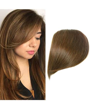 Shinon Thick Side Bangs Clip in Bangs Real Human Hair Bangs Fringe Swept Bangs Extensions Clip On Bangs Fashion Natural look Hairpiece for girls Thick side bang Light Brown