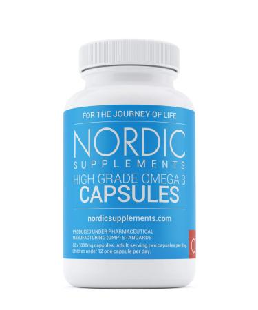 Nordic Supplements High Strength Pharmaceutical Grade Omega 3 Fish Oil Capsules 1000 mg Pot of 60 Capsules 60 Count (Pack of 1)