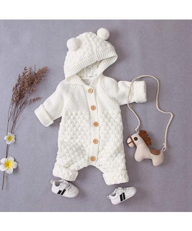 Baby Knitted Hooded Romper Bodysuit Onesie | Long Sleeve Jumpsuit for Fall/Winter | 6-12 Months | White-Hairball - Buy Online on GoSupps.com