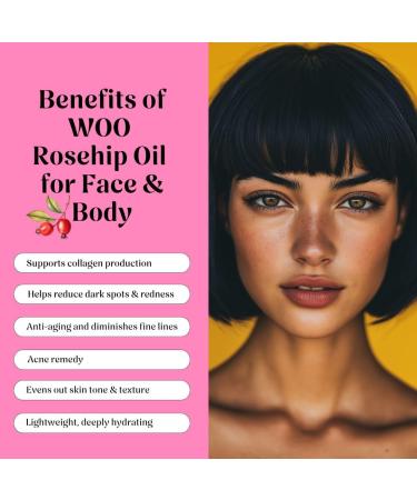 WOO World of Oils Certified Organic Rosehip Oil 100% Pure Cold-Pressed & Fair Trade | Face & Body Oil | Vitamin A C & E Rich | Boosts Collagen Fades Scars & Dark Spots Soothes Acne | 3.4 oz - Buy Online on GoSupps.com