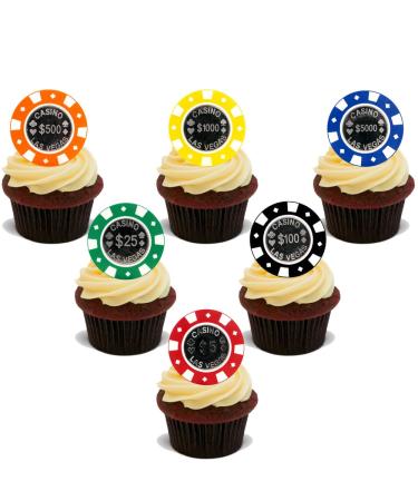 30x CASINO VEGAS POKER CHIPS Premium Edible Stand Up Rice Wafer Cake Toppers D3